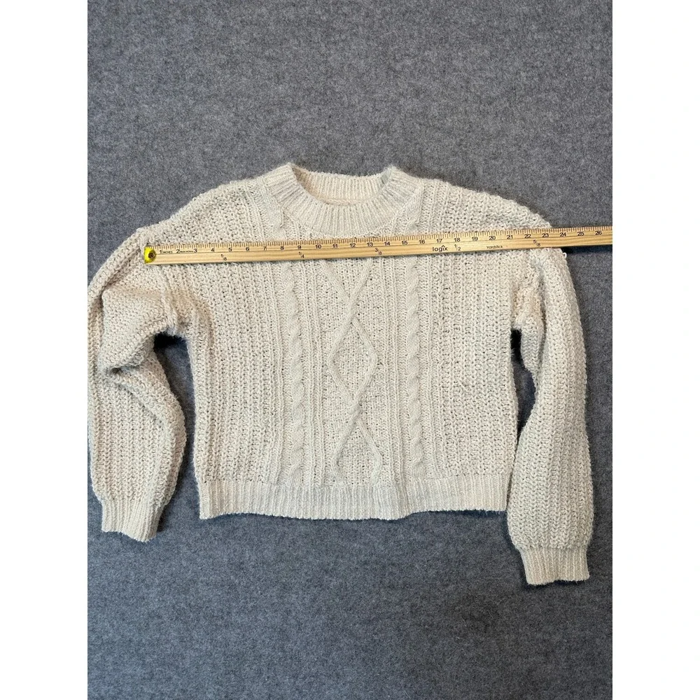 No Boundaries Cable Knit Cropped Sweater Medium‎ Cream Ivory Chunky Soft Knit
